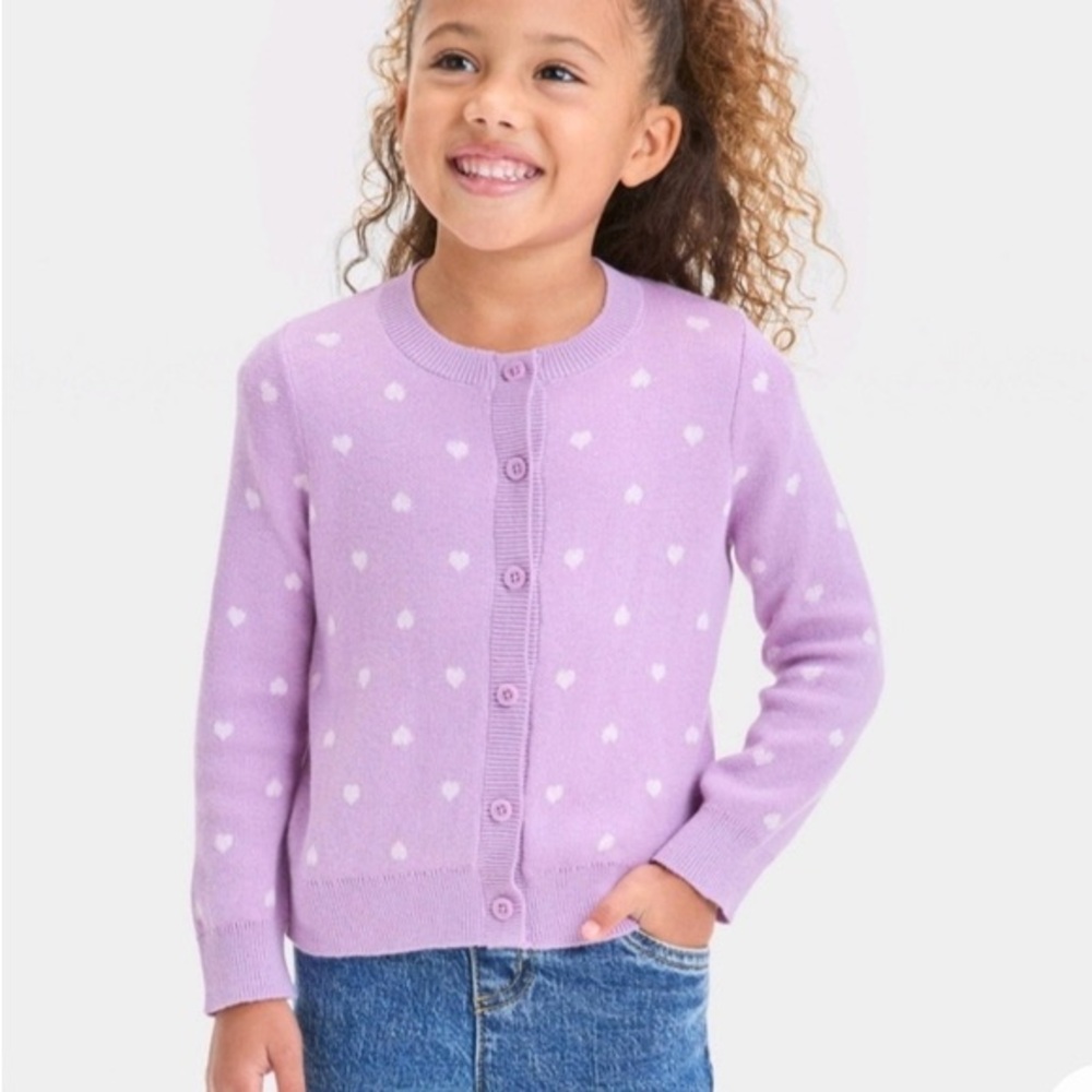 Toddler Girls' Heart Sweater Cardigan Cat & Jack Lilac Purple Cotton 5T NWT